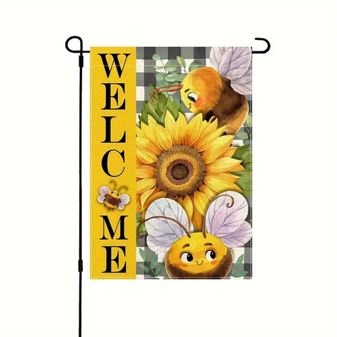 GP77438 Sunflower Garden Flag Bee Happy Welcome