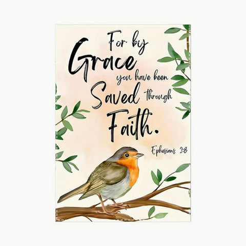 TF53882 for Grace You Have Been Saved Through Faith Garden Flag with Robin