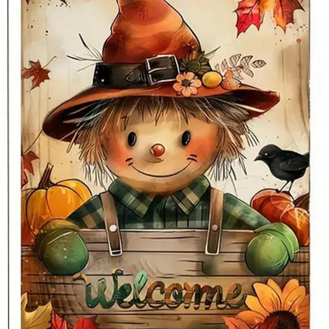 WK224714  Scarecrow Welcome Garden Flag - Double-Sided Polyester Yard Flag