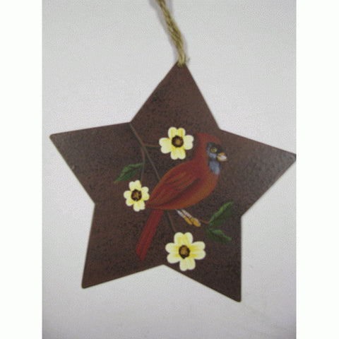 wd1397 Red Cardinal Metal Star Christmas Ornament