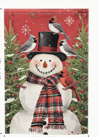 AQ212118 Snowman with Scarf Christmas Garden Flag  double sided cardinal winter