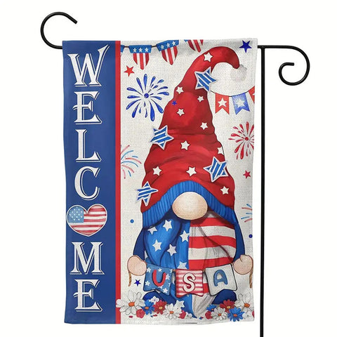 WC21976 Welcome Gnome USA Double Sided garden flag