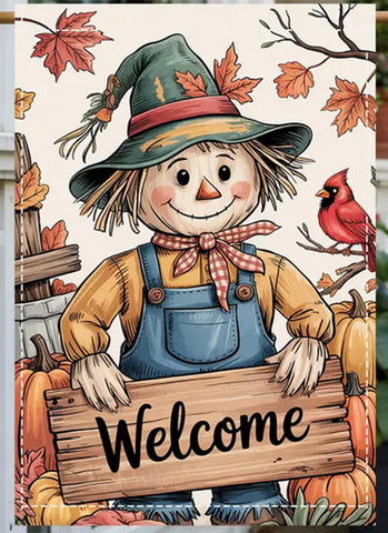 BR5259746 Autumnal Scarecrow with Welcome Sign - Double-Sided, Washable Polyeste