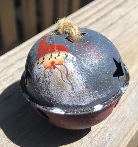 66283 - Santa blue metal Bell Ornament with Red Hat