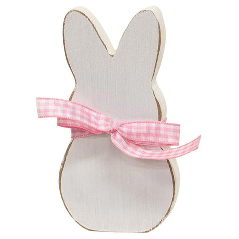 37634 White Peep Bunny Sitter w/Pink Check Ribbon