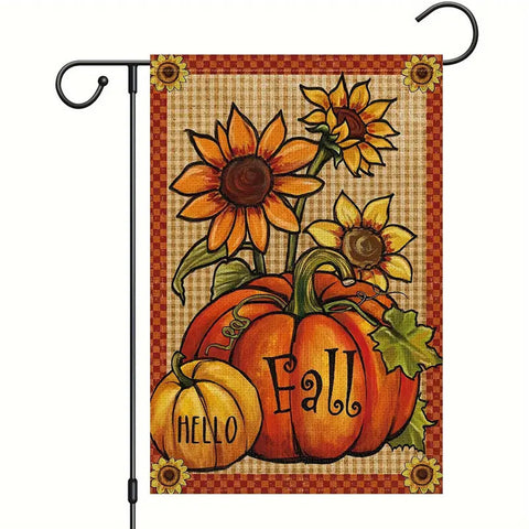 UF189636  Hello Fall pumpkin sunflower double sided garden flag