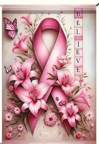 NF951351 Inspirational Garden Flag Double Sided Pink Ribbon