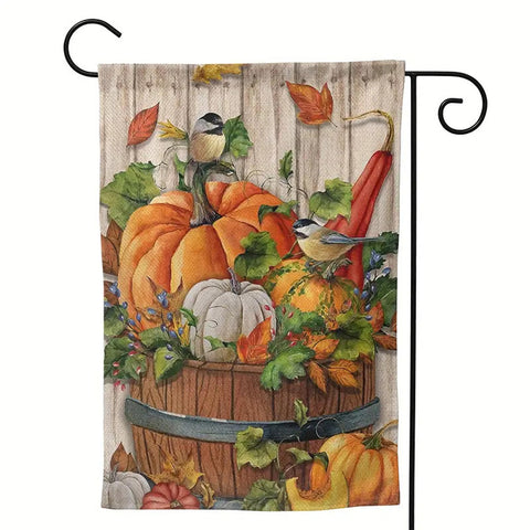 WR22585 Fall Pumpkin Gourd Chickadee Garden Flag double sided polyester