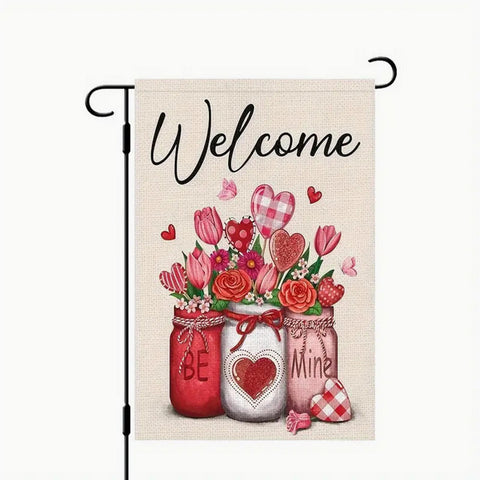 UC199616 Valentine's Day Garden flag burlap welcome double sided