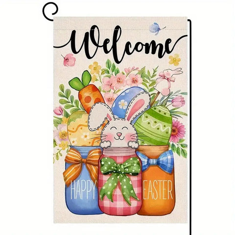 HK1872809 Easter Bunny Egg Garden Flag Burlap Double-Sided