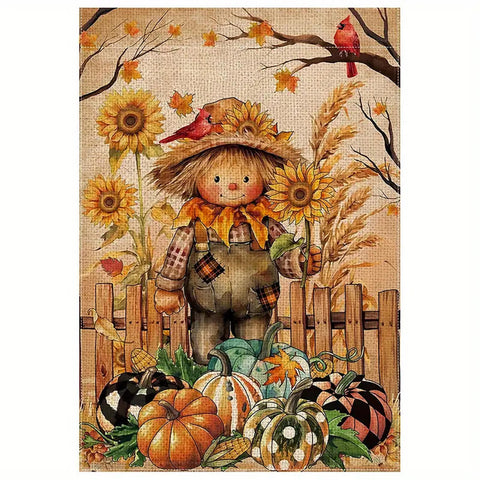 GK179682 fall scarecrow and pumpkins garden flag