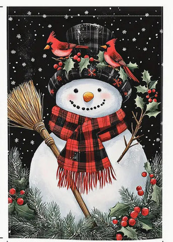 QC238126 snowman and cardinal winter garden flag double sided
