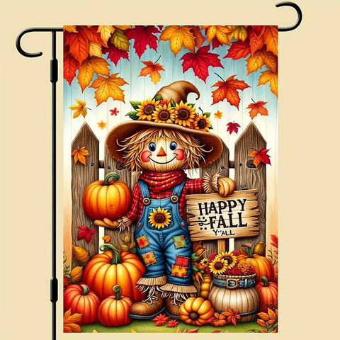 TN144176  happy fall scarecrow pumpkin maple leaf garden flag