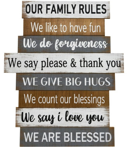Our Family Rules Wood Sign