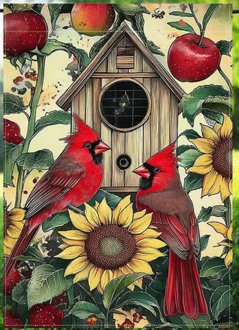 TK2264428 Vibrant Cardinal & Sunflower Garden Flag - Double-Sided Print, Linen