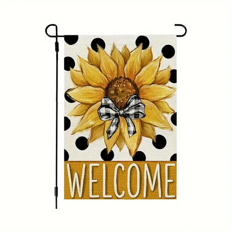 BT124301 sunflower welcome garden flag linen with polka dots