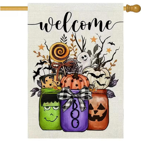 PU5359567 Halloween Garden Flag - Spooky  Frankenstein, and Boo Characters