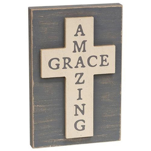 G37025  Amazing Grace Layered Wooden Cross Block