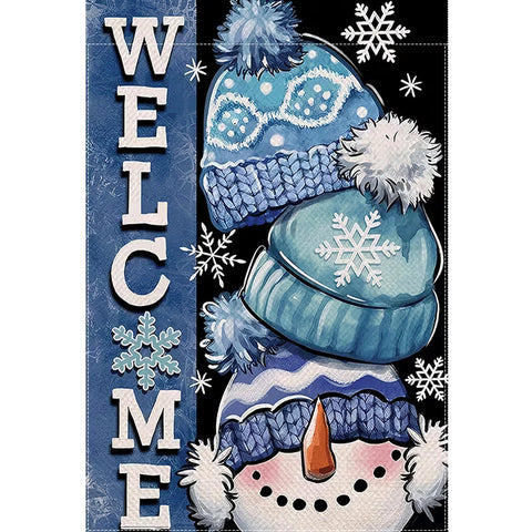 FK4251149  Welcome Winter Snowman Snowflake Garden Flag Double Sided Burlap