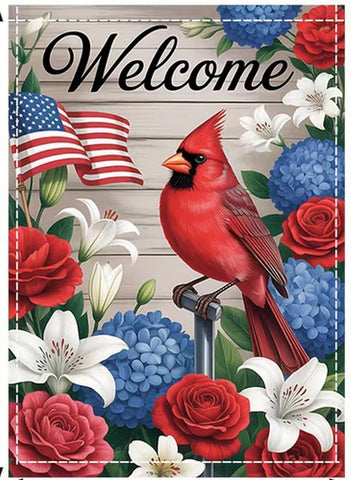 DE9656483  Double-Sided Welcome Garden Flag with Red Cardinal Bird & Floral