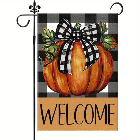 NN2869982 Double-Sided Garden Flag for Fall with Pumpkin Design, Buffalo Plaid