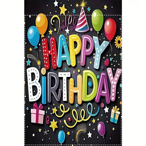 UR2412020 Balloon Happy Birthday Garden Flag  Double Sided Waterproof Burlap