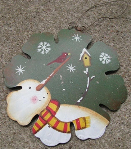 40007G - Snowman Green Birdhouse Metal Christmas ornament