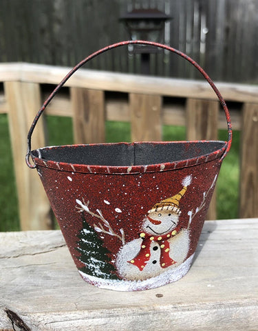 512-79432NB Metal Snowman Half Bucket Christmas Ornament