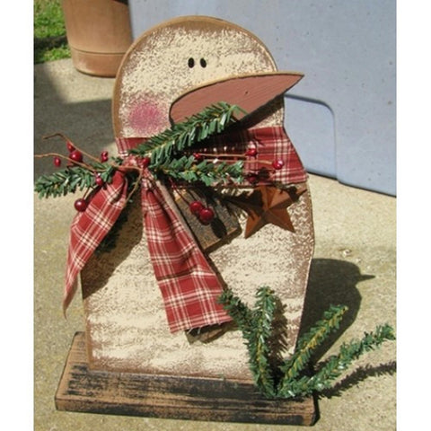 Wood Snowman on Base 47024S with Berries, metal star and tree branches