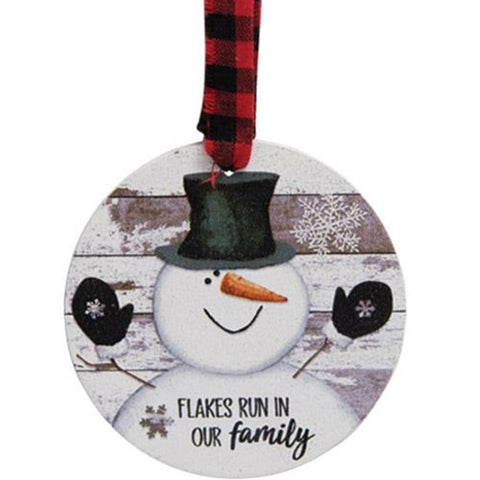 G34915 Flakes run in our family round wood Christmas Ornament