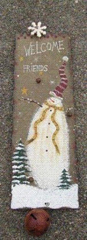 Welcome Friends Wood Snowman Plaque 885966- Rectangle Board w/bell on bottom