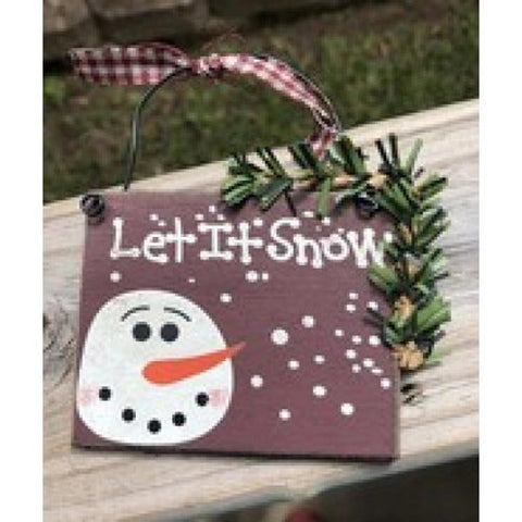 5934 - Let It Snow Snowman Head  wood Ornament