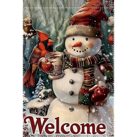 YU339288 Double-Sided Waterproof Snowman Welcome Garden Flag - Polyester Burlap