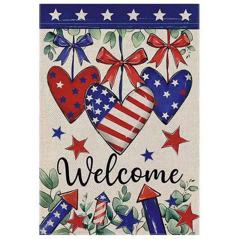 UP13134436 American Style Heart-Shaped Welcome Pattern Garden Flag