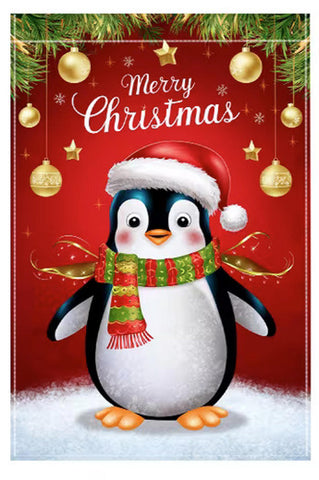 TY8279706 Penguin Red Color Garden Flag, Merry Christmas, Double-Sided