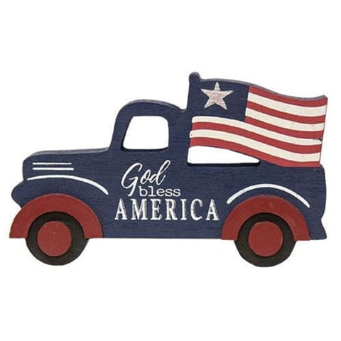 G90850 God Bless America Wood Truck Sitter