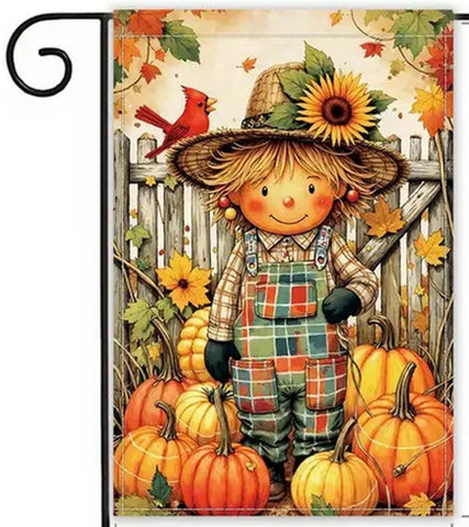 UM5144002  Garden Flag - Scarecrow & Pumpkin Harvest Decor with Fall Pumpkins,