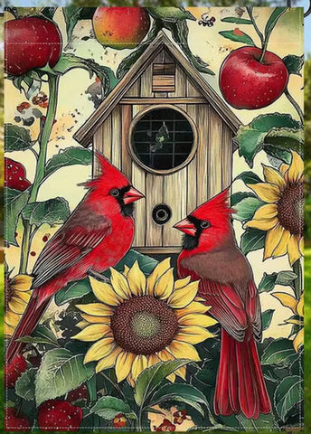 TK2264428 Vibrant Cardinal & Sunflower Garden Flag - Double-Sided Print, Linen