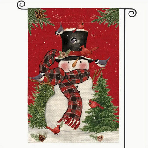 HP2066471  Festive Snowman with Cardinal Birds Christmas Garden Flag Double Side