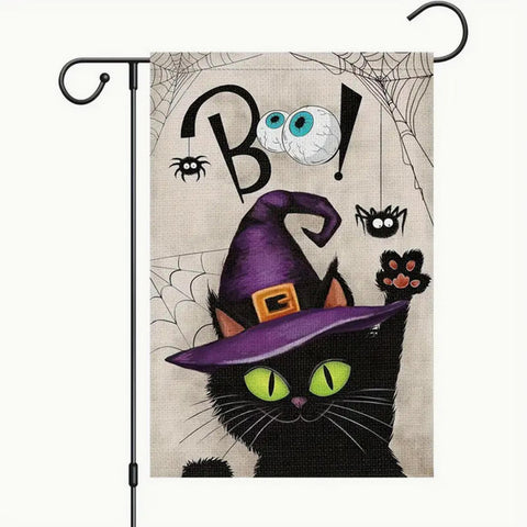 PY131610 spooky halloween black cat garden flag double sided