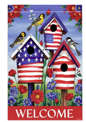 VR7434972 Patriotic American Flag Birdhouse Garden Flag, Welcome Double-Sided