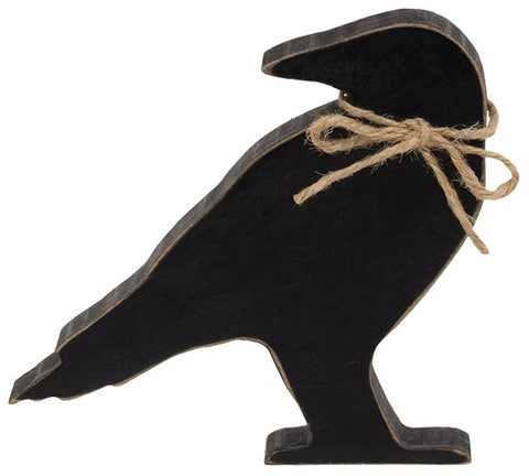 Chunky Wood Crow Sitter with Jute Bow