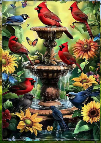 YB2300886 Double-Sided Garden Flag - Vibrant Floral & Bird Design with Sunflower