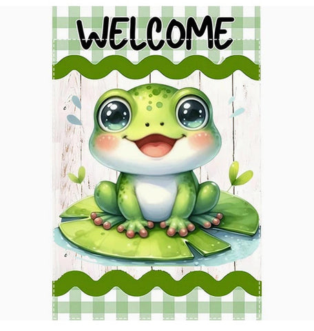 MC714262 charming Frog Welcome Spring Garden Flag - Double-Sided,