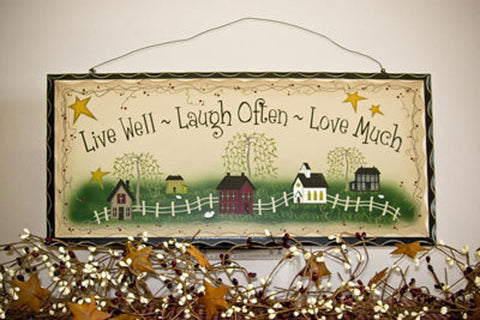 2480-Live Well Laugh Often Love Much Wood Hanging Sign