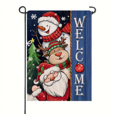 XC262712 Santa reindeer and Snowman double sided garden flag