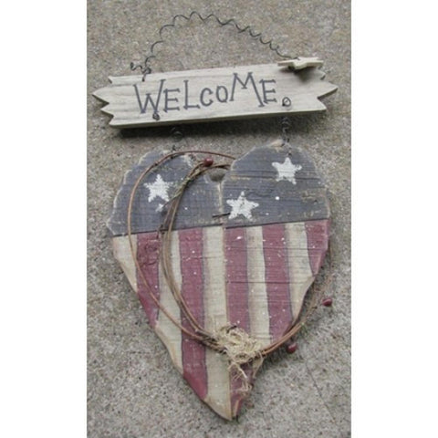 Patriotic Decor B2568 - Welcome Heart Flag Wood