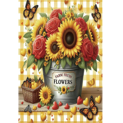 VP5069648 Rustic Sunflower& Rose Garden Flag- Double-Sided Polyester