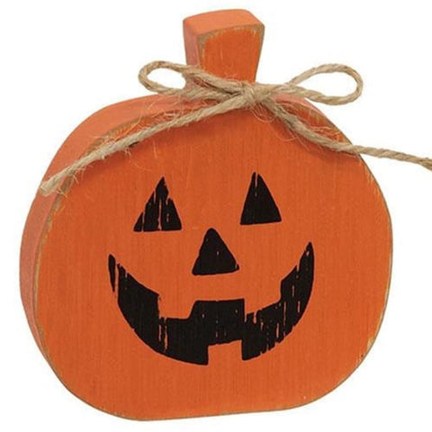 G37293 Distressed Wooden Jack O Lantern Sitter With Jute Tie