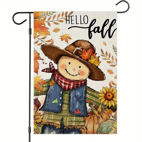 UA5250828 Hello Fall Garden Flag with Scarecrow & Maple Leaves - Double-Sided